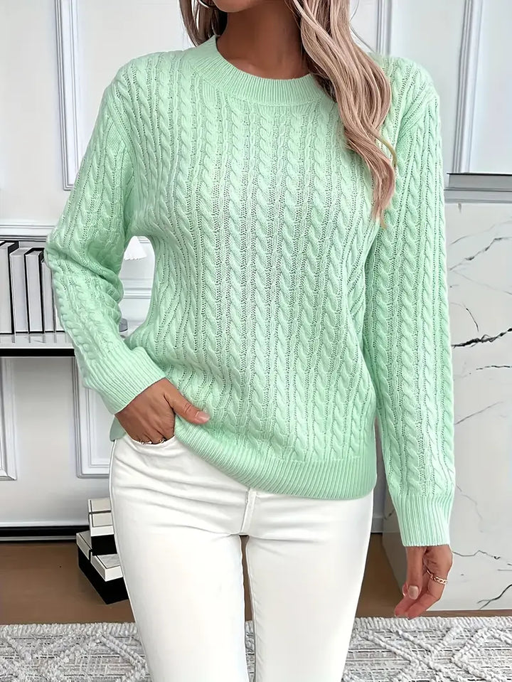 LAURA | RELAXED LONG SLEEVE CABLE KNIT SWEATER WITH TUMMY COVERAGE