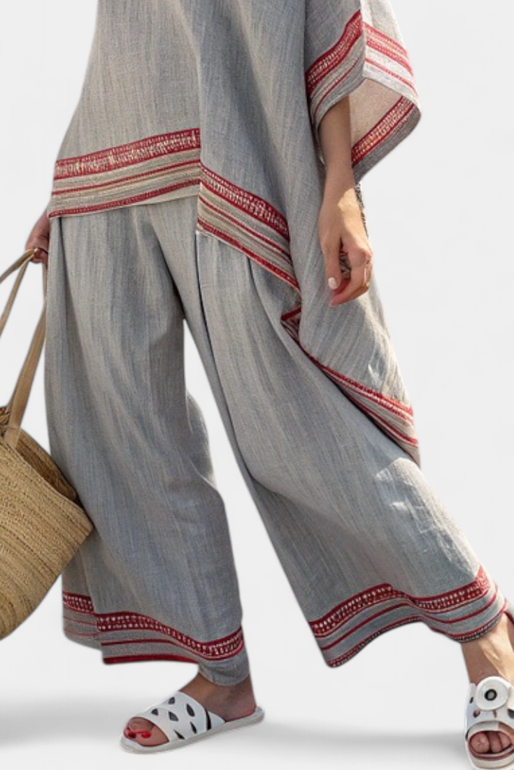 Daelric | Sophisticated Asymmetrical Blouse & Ethnic Wide-Leg Pants